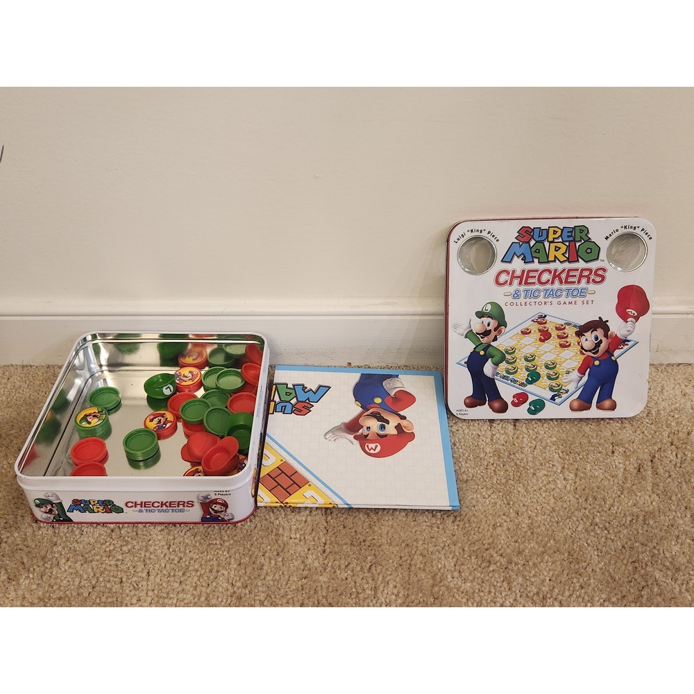 Nintendo Super Mario Checkers Tic Tac Toe Collector Game Set in Storage Tin